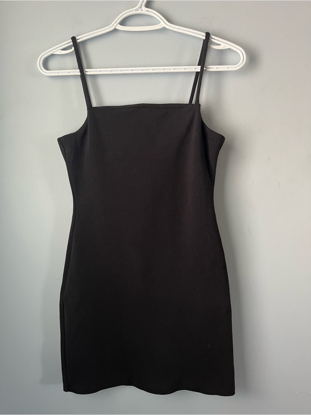 OAK + FORT Black Stretch Cotton Mini Dress Size S Square Neck LBD
